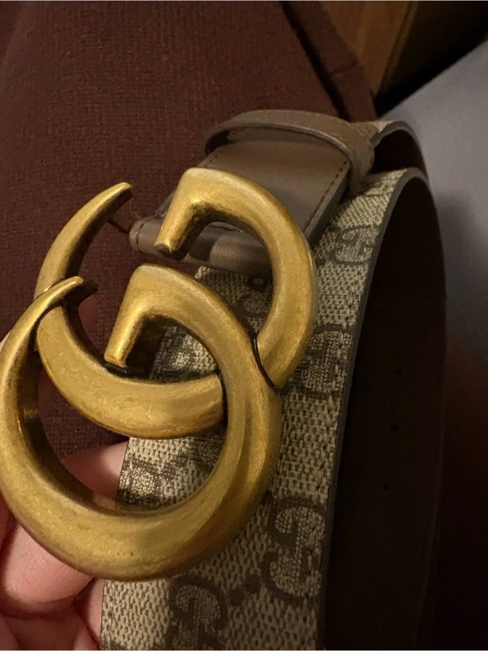 Gucci Beige GG Supreme Canvas Leather Belt with Gold Double G Buckle